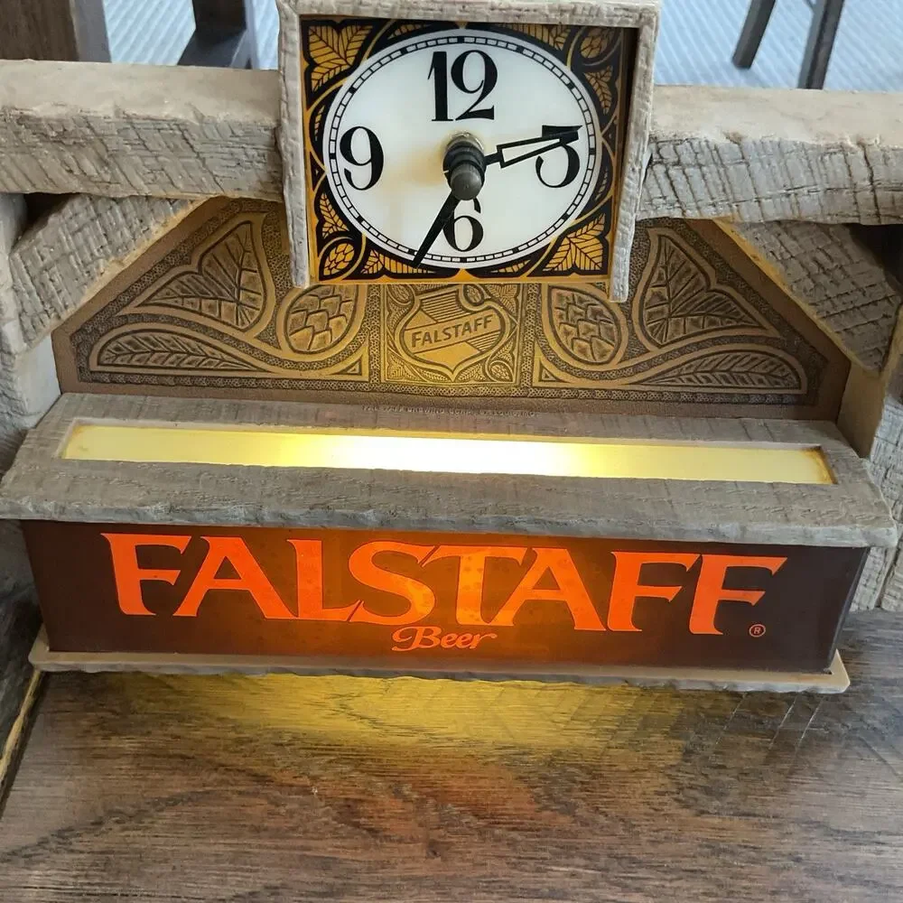 Rare Vintage Falstaff Lighted Beer Sign / Clock in Working Condition